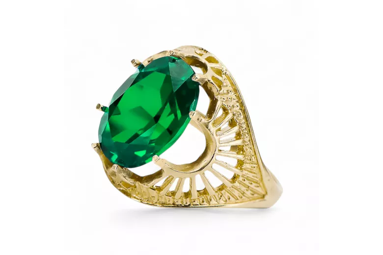 14K Yellow gold Emerald Ring Vintage vrc003y